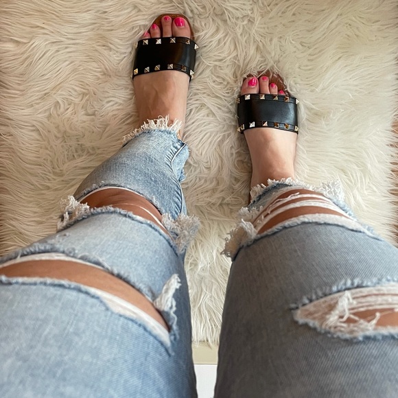 Black Gold Studded Slide Sandals - Picture 8 of 15